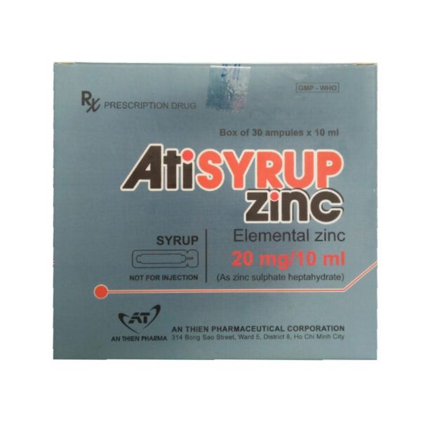 Atisyrup Zinc Hộp 20 Ống -Siro Bổ Sung Kẽm Cho Cơ Thể